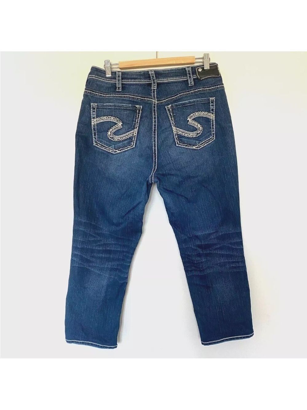 Silver SUKI High Capri Jeans Thick Stitching Dark Wash Size 14
